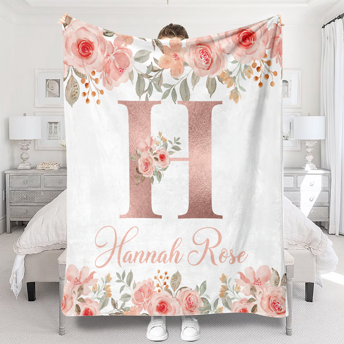 Floral Custom Name - Personalized granddaughter Blanket