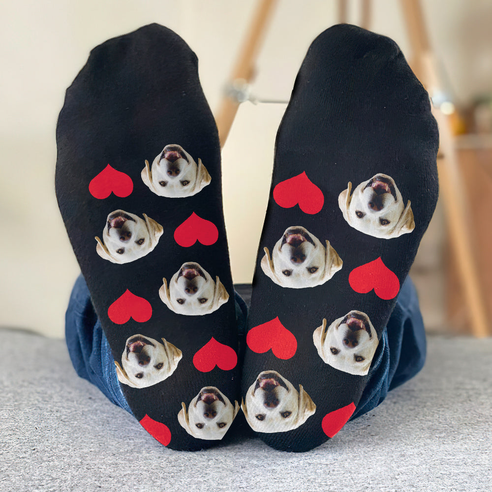 Chaussettes personnalisées pour chien avec motif cœur et visage personnalisé