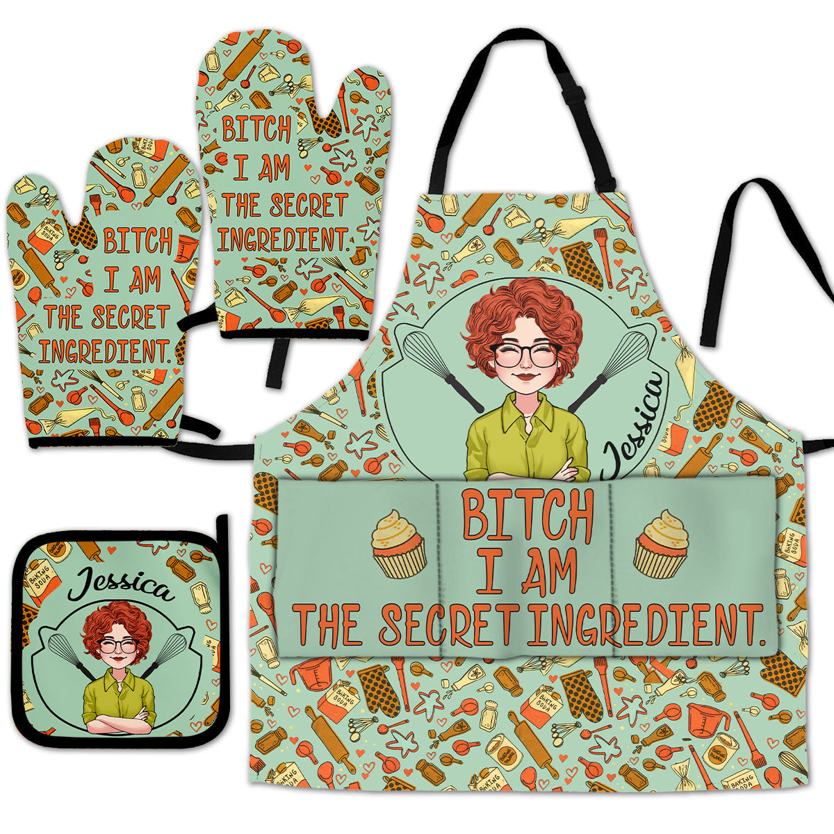 I Am The Secret Ingredient - Personalized Baking Apron, Oven Mitts & Pot Holder