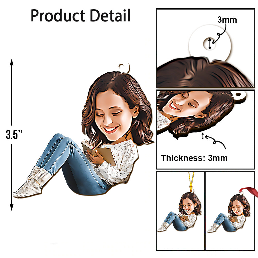 Caricature Book Lovers Portrait - Personalized Book Ornament
