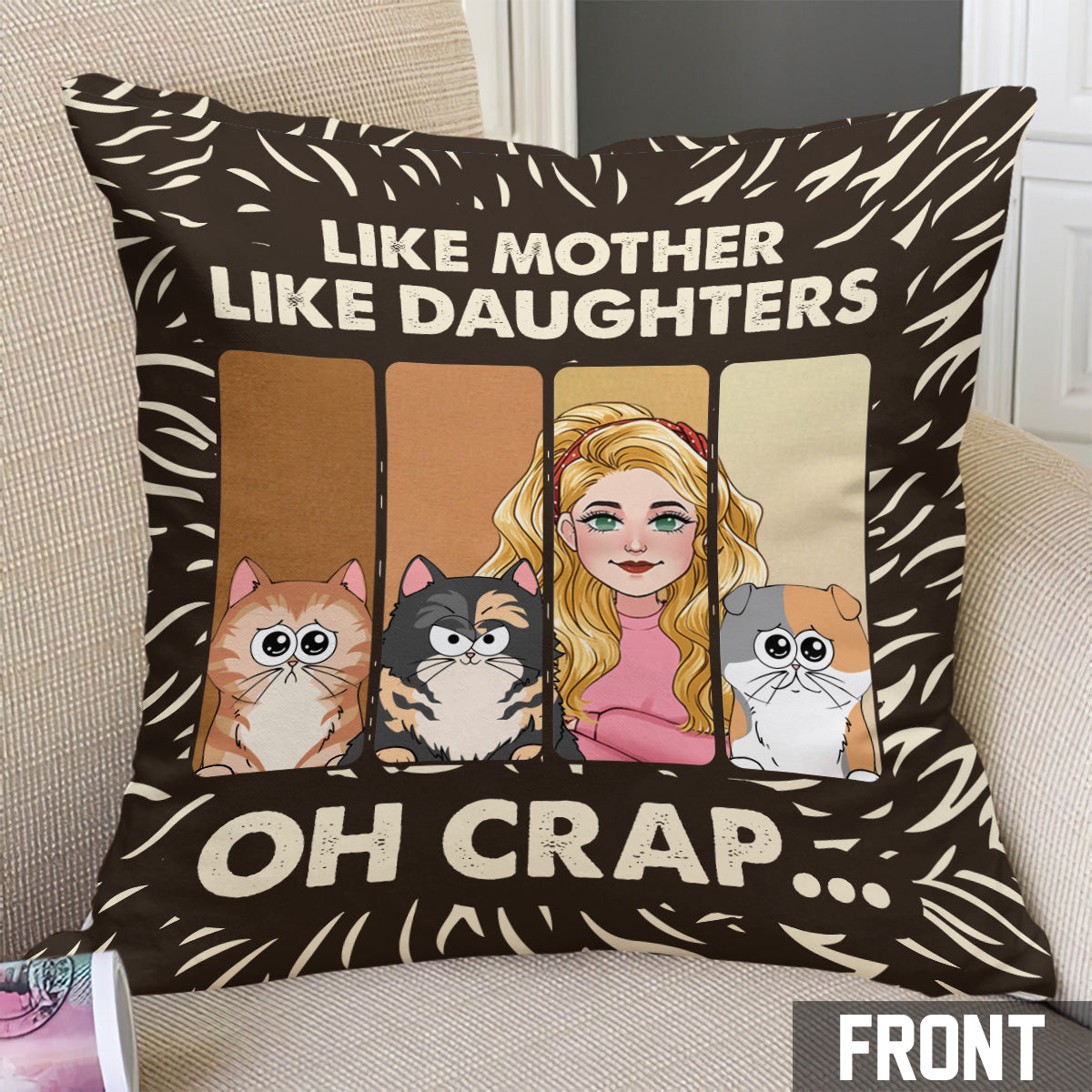 Tel père, telle fille, tel fils - Coussin décoratif personnalisé pour amoureux des animaux (chats, chiens)