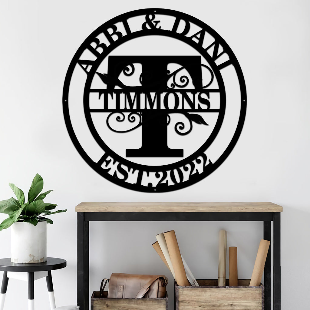 Panneau en métal découpé personnalisé avec nom de famille - Pendaison de crémaillère