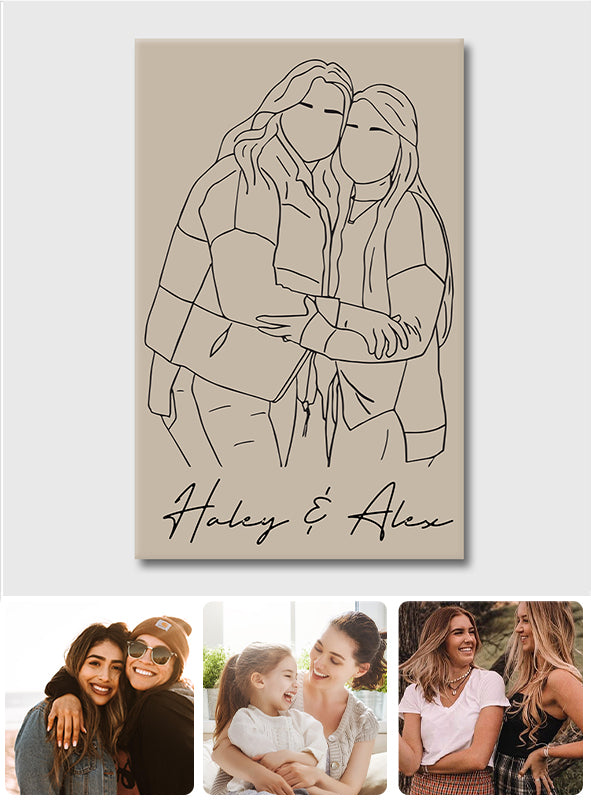 Besties Line Art - Personalized Bestie Canvas And Poster
