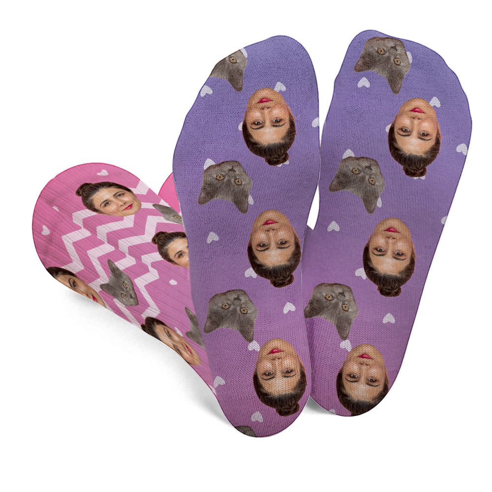 Custom Face Purple Pattern - Personalized Cat Socks