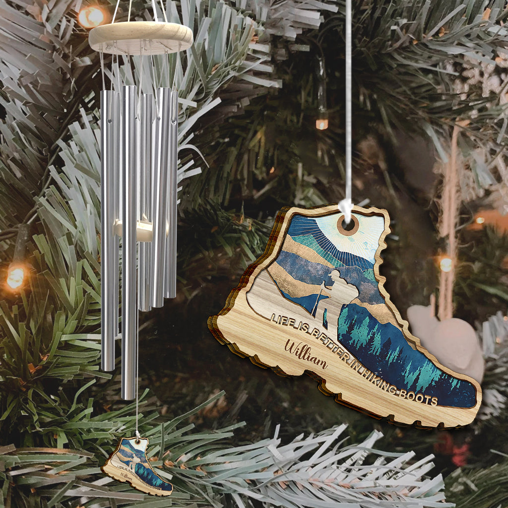 Das Leben ist besser in Wanderschuhen – personalisiertes Wander-Windspiel