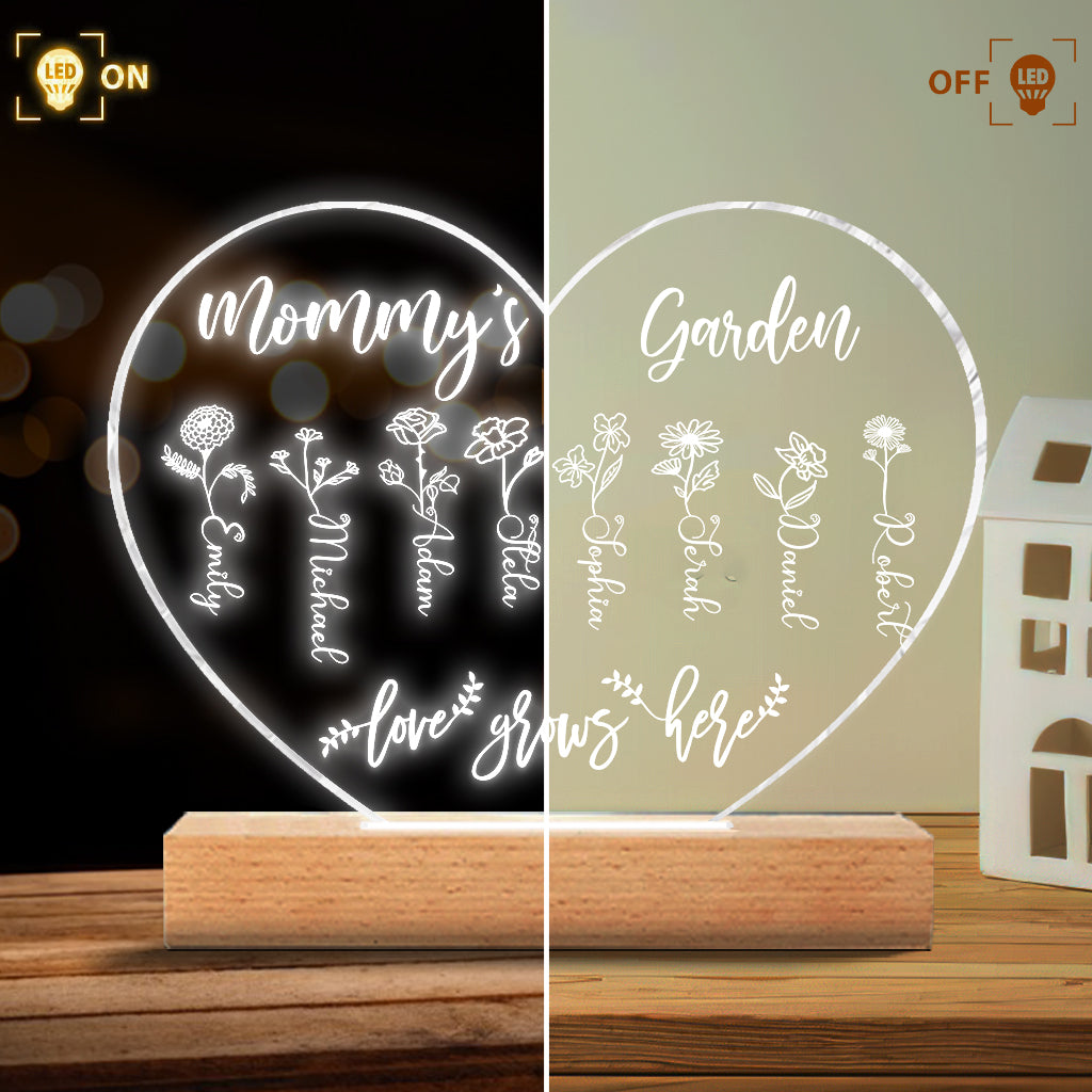 Grandma's Garden - Gift for grandma, mom, aunt, grandpa - Personalized Shaped Plaque Light Base