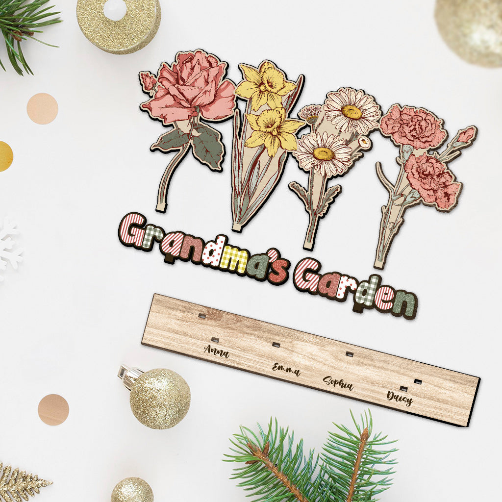 Fleurs de naissance du jardin de grand-mère - Cadeau pour grand-mère - Grand bouquet personnalisé à un étage, autoportant