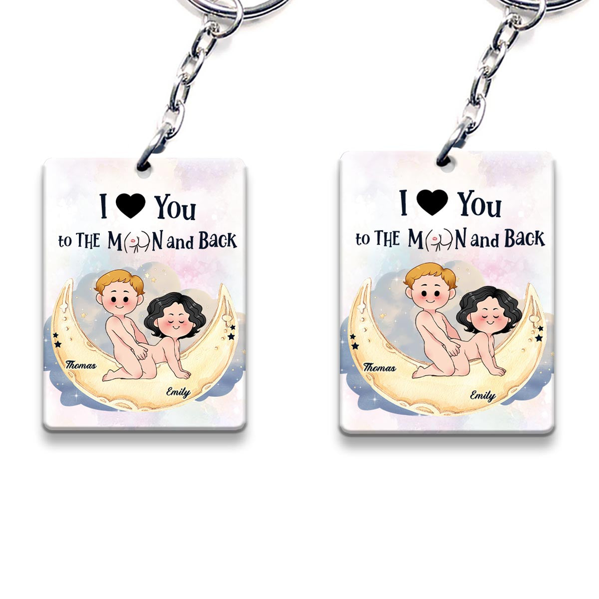Love You To The Moon And Back - Personalized Couple Keychain
