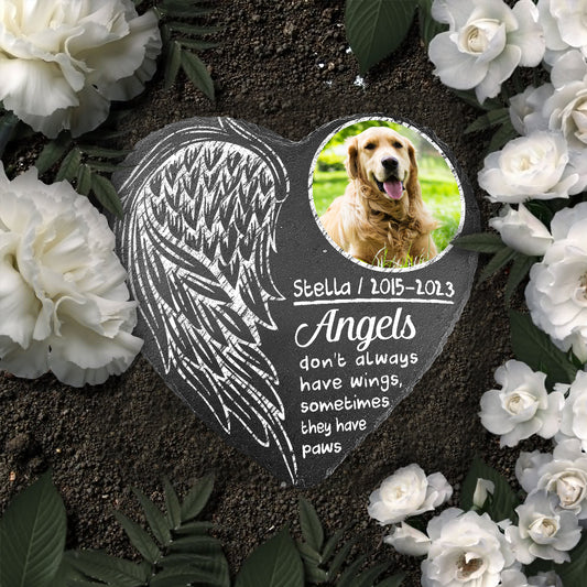 Angel Don't Always Have Wings - Personalized Dog Heart Shaped Stone