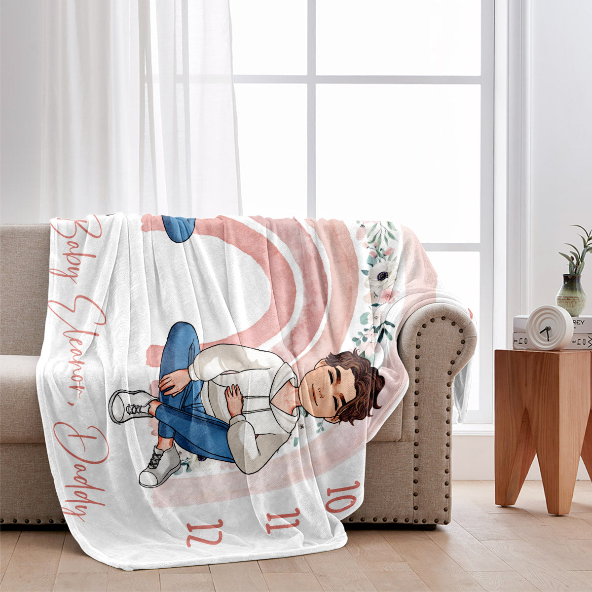 Étape mensuelle de bébé avec maman et papa - Cadeau pour nouveau-né - Couverture personnalisée