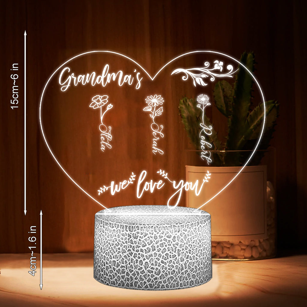Mom’s Garden - Gift for grandma, mom, aunt, grandpa - Personalized Shaped Plaque Light Base
