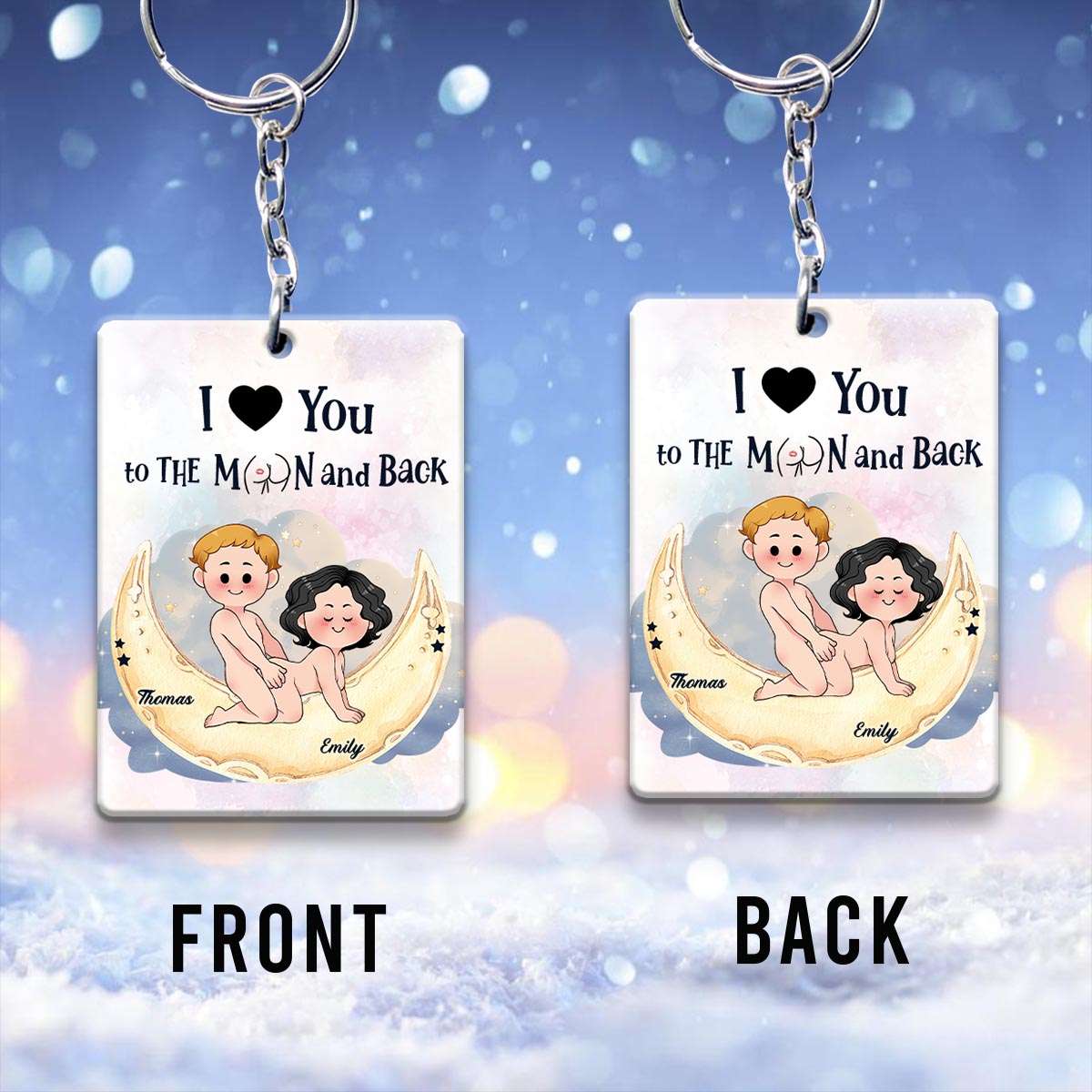 Love You To The Moon And Back - Personalized Couple Keychain