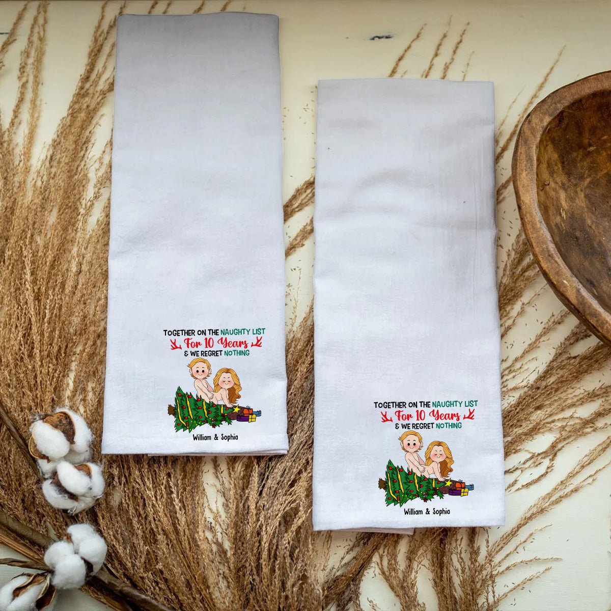 Together On The Naughty List - Personalized Couple Towel