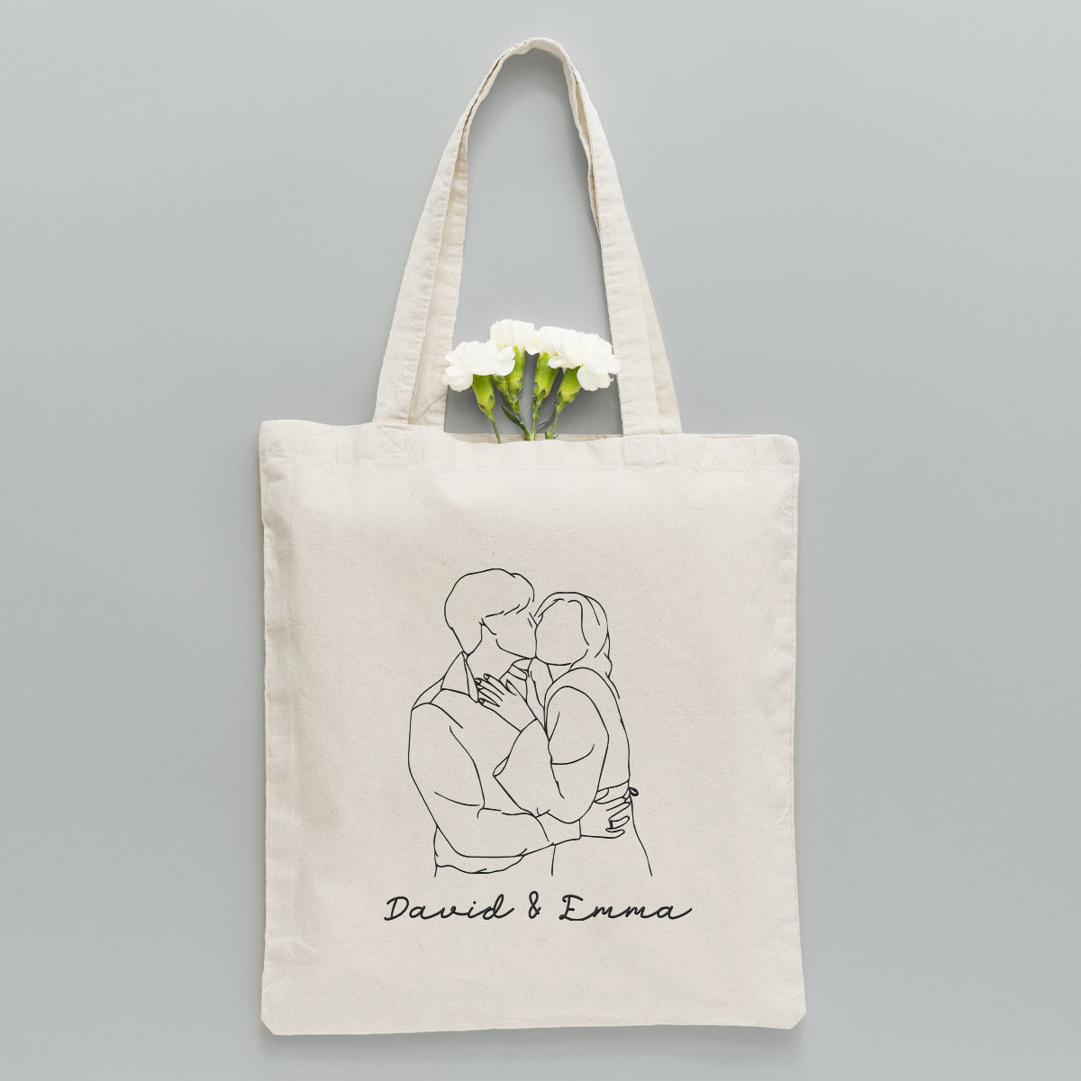 Custom Photo Line Art - Personalized Couple Embroidered Tote Bag