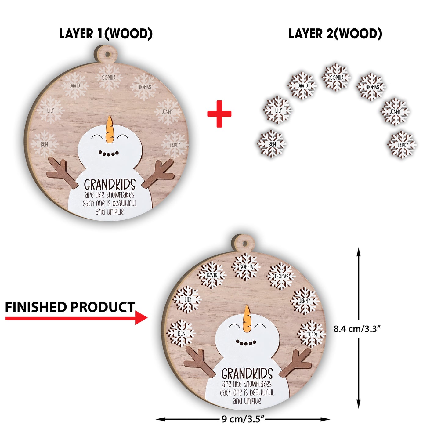 Les petits-enfants sont comme des flocons de neige - Cadeau pour grand-mère - Ornement personnalisé en deux parties