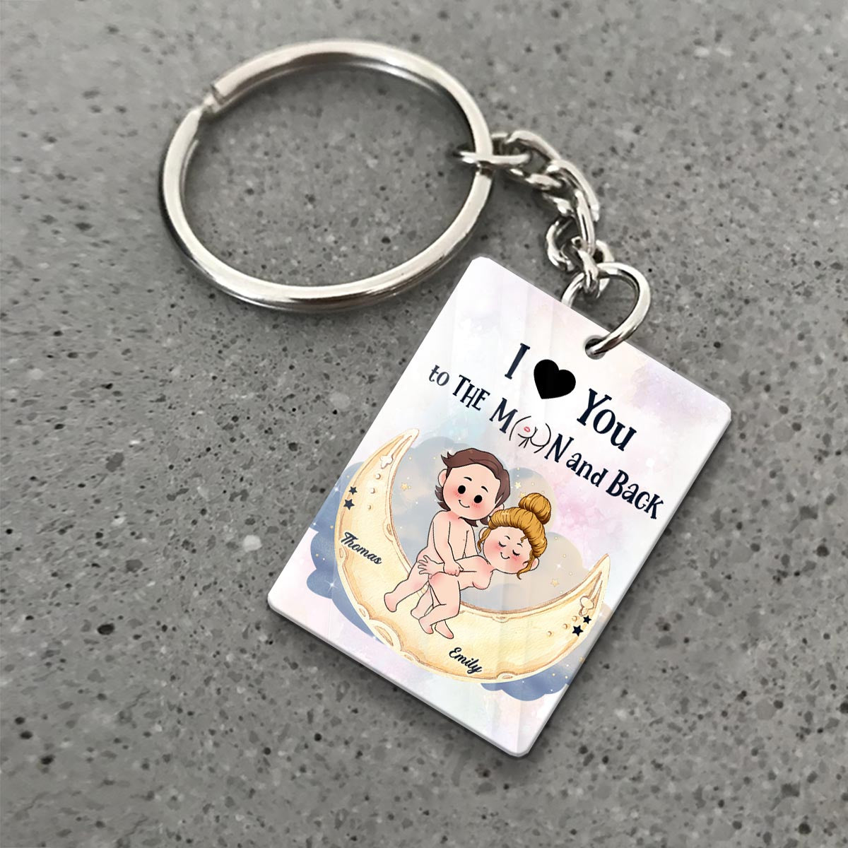 Love You To The Moon And Back - Personalized Couple Keychain