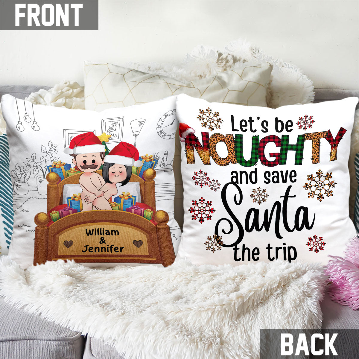 Let's Be Naughty - Personalized Couple Throw Pillow