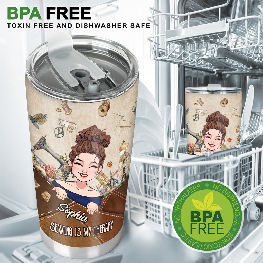 Sewing Is My Therapy - Personalized Sewing Tumbler