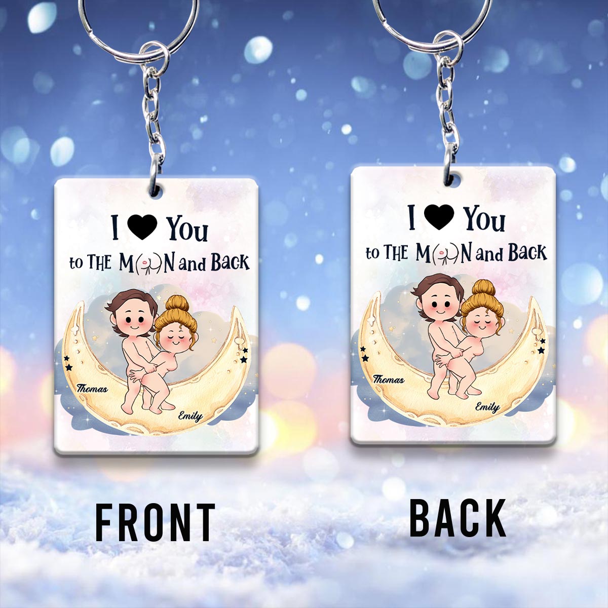 Love You To The Moon And Back - Personalized Couple Keychain