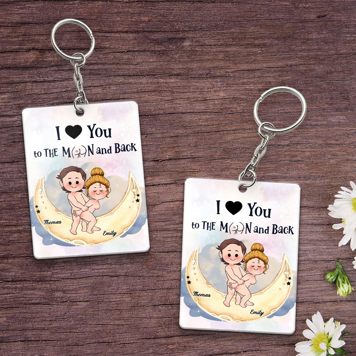 Love You To The Moon And Back - Personalized Couple Keychain