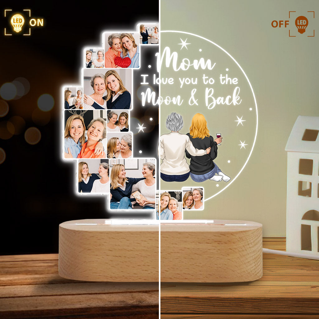 I Love You To The Moon & Back - Personalized Mother Shaped Plaque Light Base