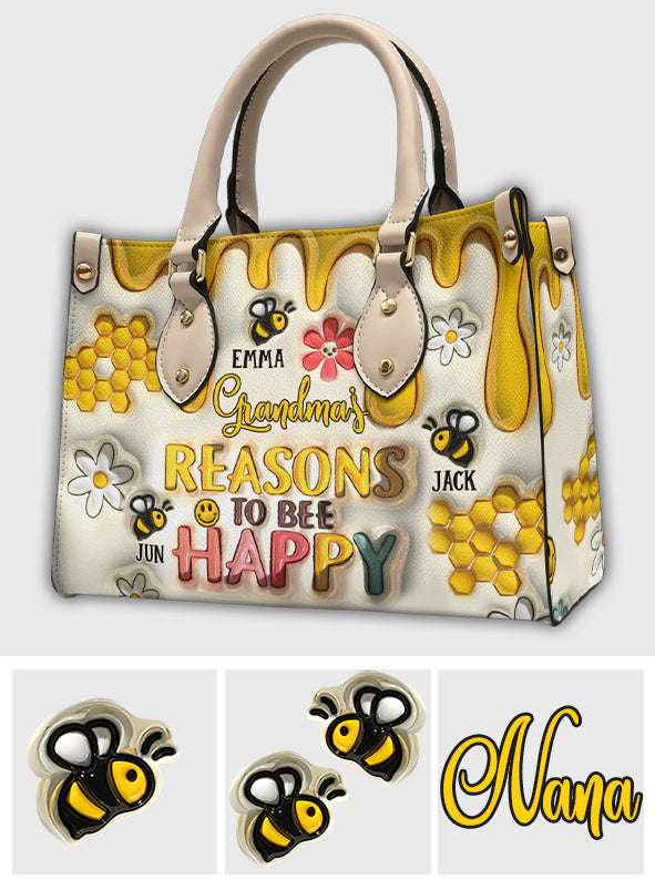 Grandma’s Reasons To Bee Happy - Gift for grandma - Personalized Leather Handbag