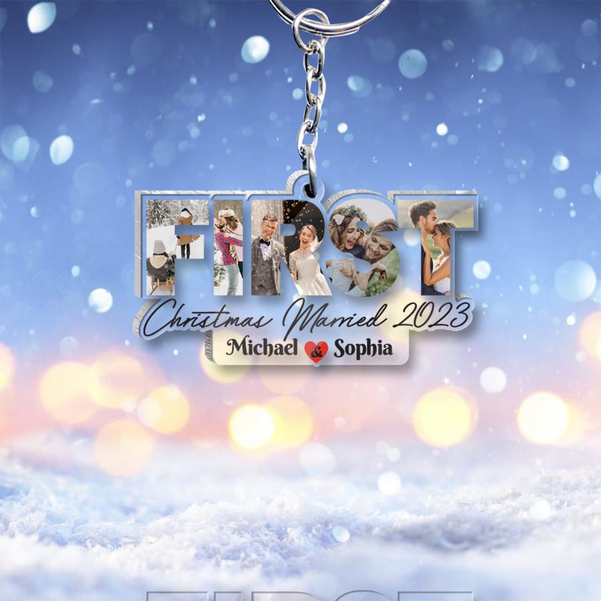 First Christmas Married - gift for husband, wife - Personalized Transparent Keychain