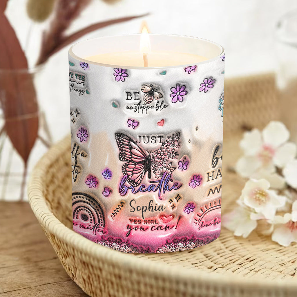 Positive Affirmations Butterfly - Personalized Butterfly Candle With Wooden Lid