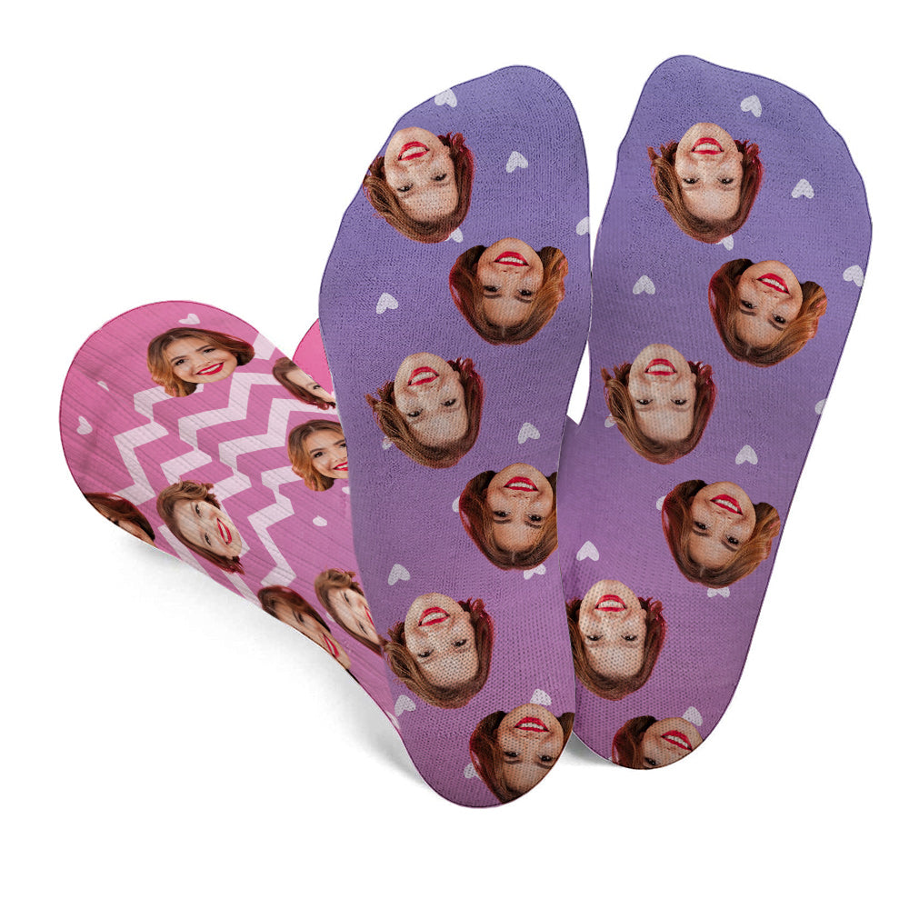 Custom Face Purple Pattern - Personalized Bestie Socks
