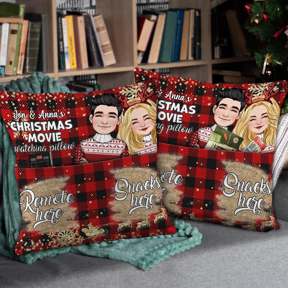 Christmas Movie Watching Pillow - Personalized Couple Pocket Pillow