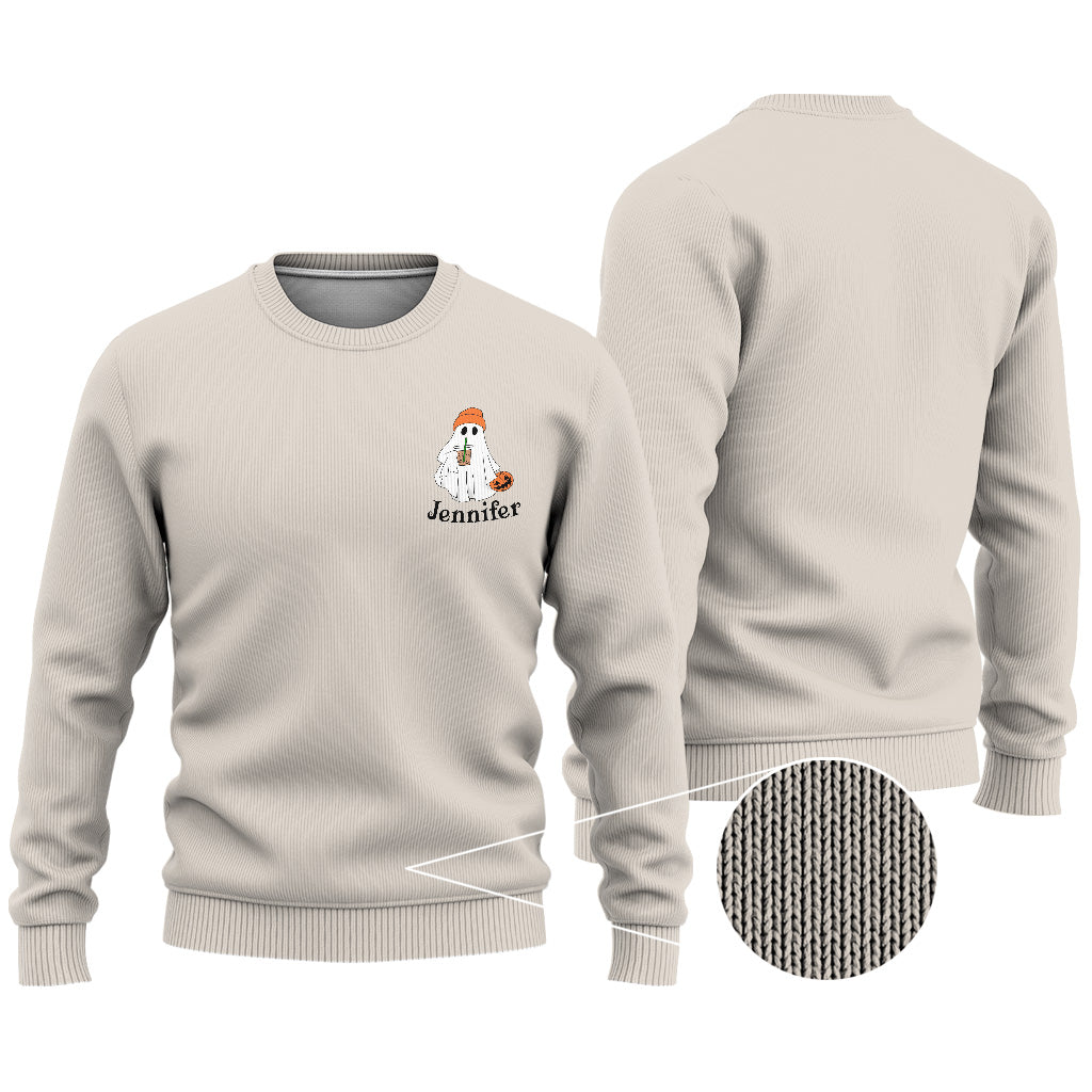Little Ghost Ice Coffee - Personalized Halloween Ugly Sweater