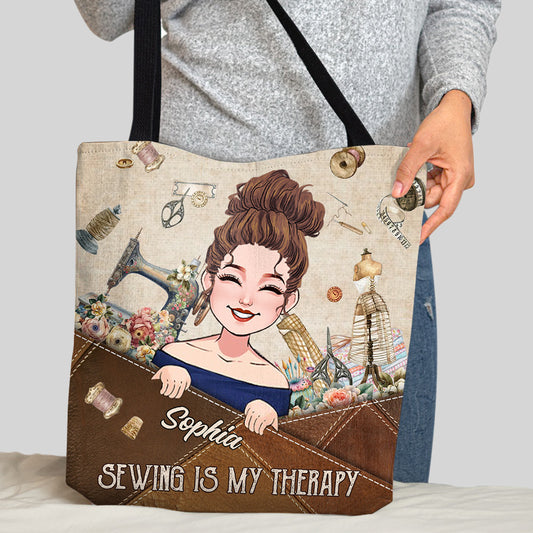 Sewing Is My Therapy - Personalized Sewing Tote Bag