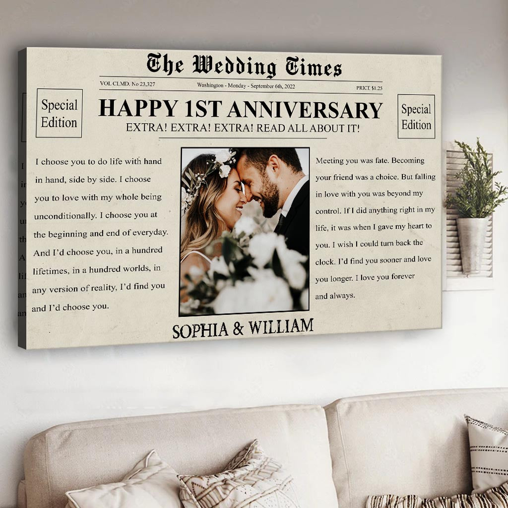 Happy Anniversary The Wedding Times Newspaper - Personalized Husband And Wife Canvas And Poster