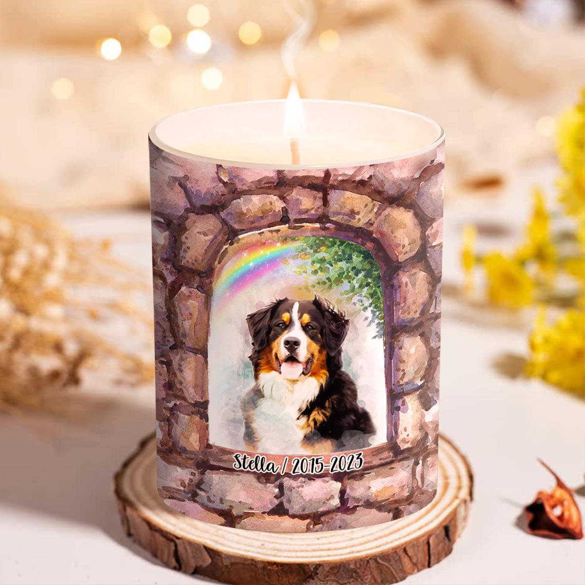 No Longer By My Side - Personalized Dog Candle With Wooden Lid