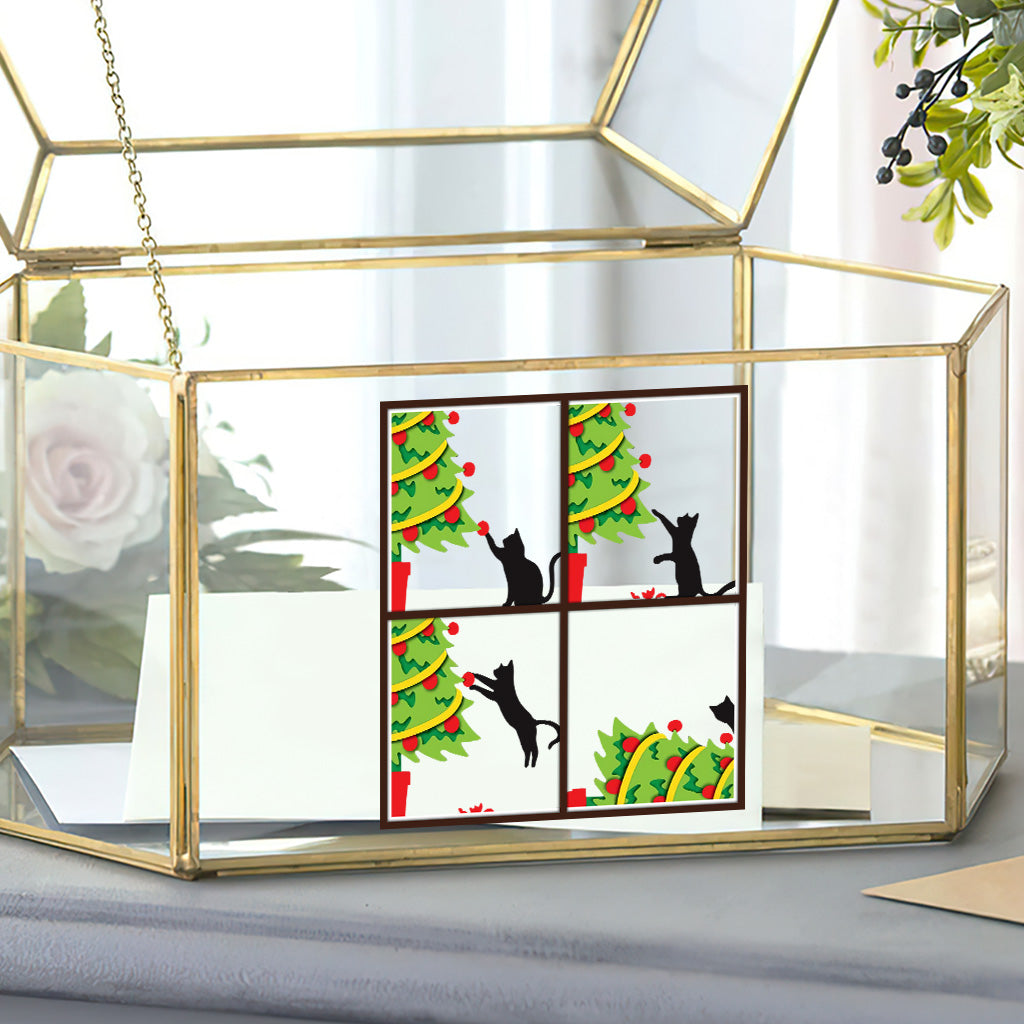 Cat Knock Over Christmas Tree - Personalized Black Cat Decal Full