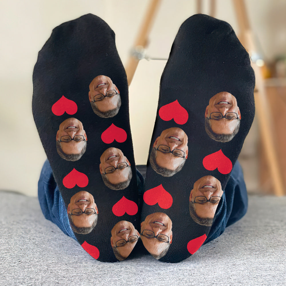 Chaussettes personnalisées pour beau-père avec motif cœur et visage personnalisé
