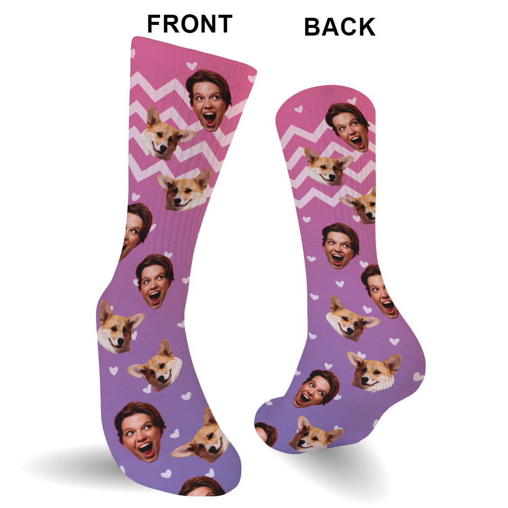 Custom Face Purple Pattern - Personalized Dog Socks