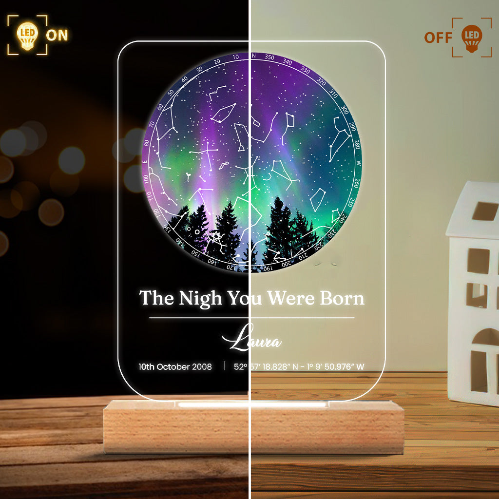 Der Tag deiner Geburt – Personalisierte Geburtstagsplakette mit Leuchtfuß