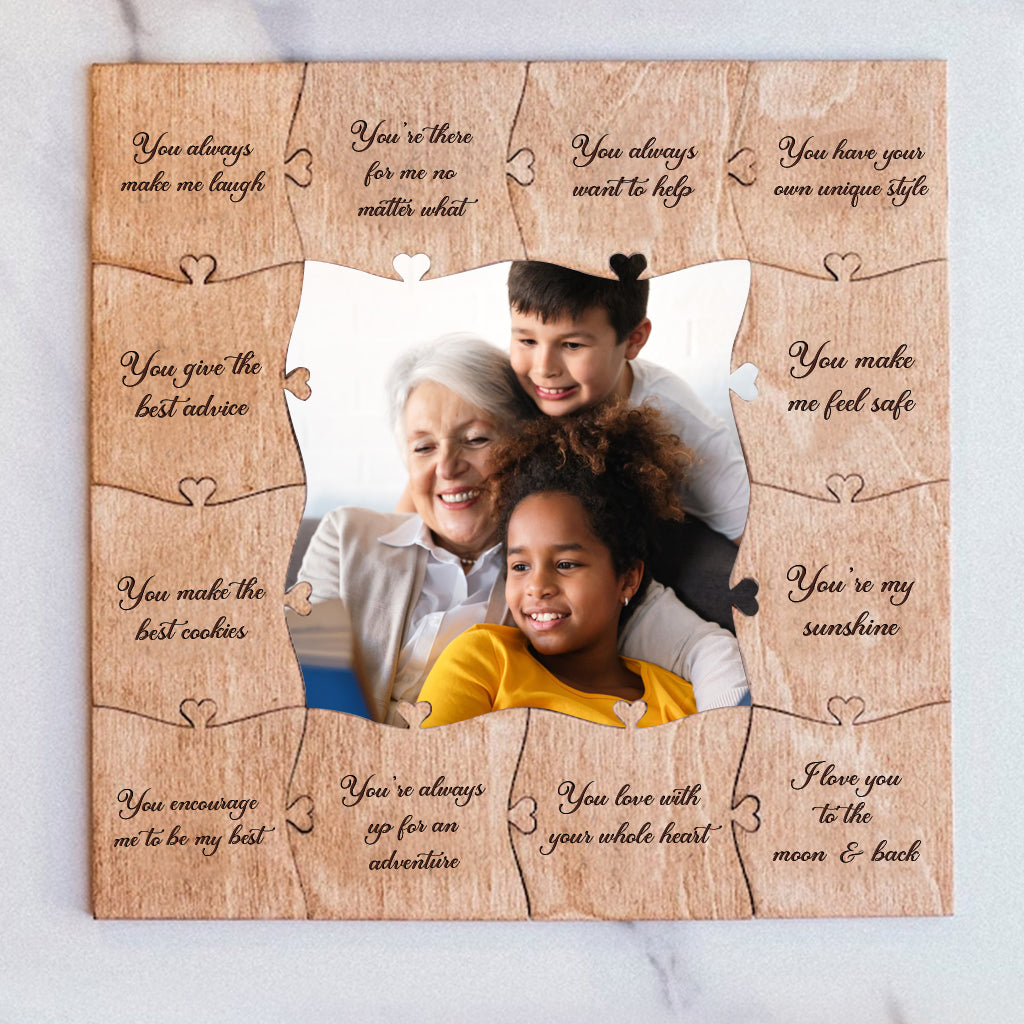 Pourquoi je t'aime, mamie ? - Cadeau pour mamie - Puzzle en bois personnalisé avec photo