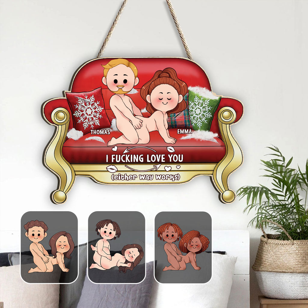 I Love You - Personalized Couple Custom Shaped Wood Sign