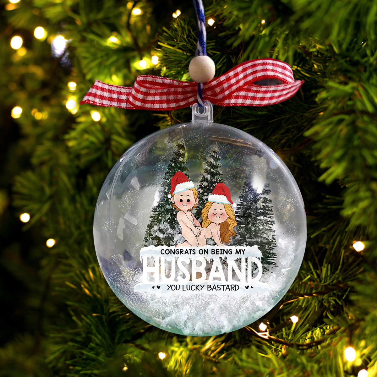 You Lucky Bastard - gift for boyfriend, girlfriend - Personalized Snow Globe Ornament