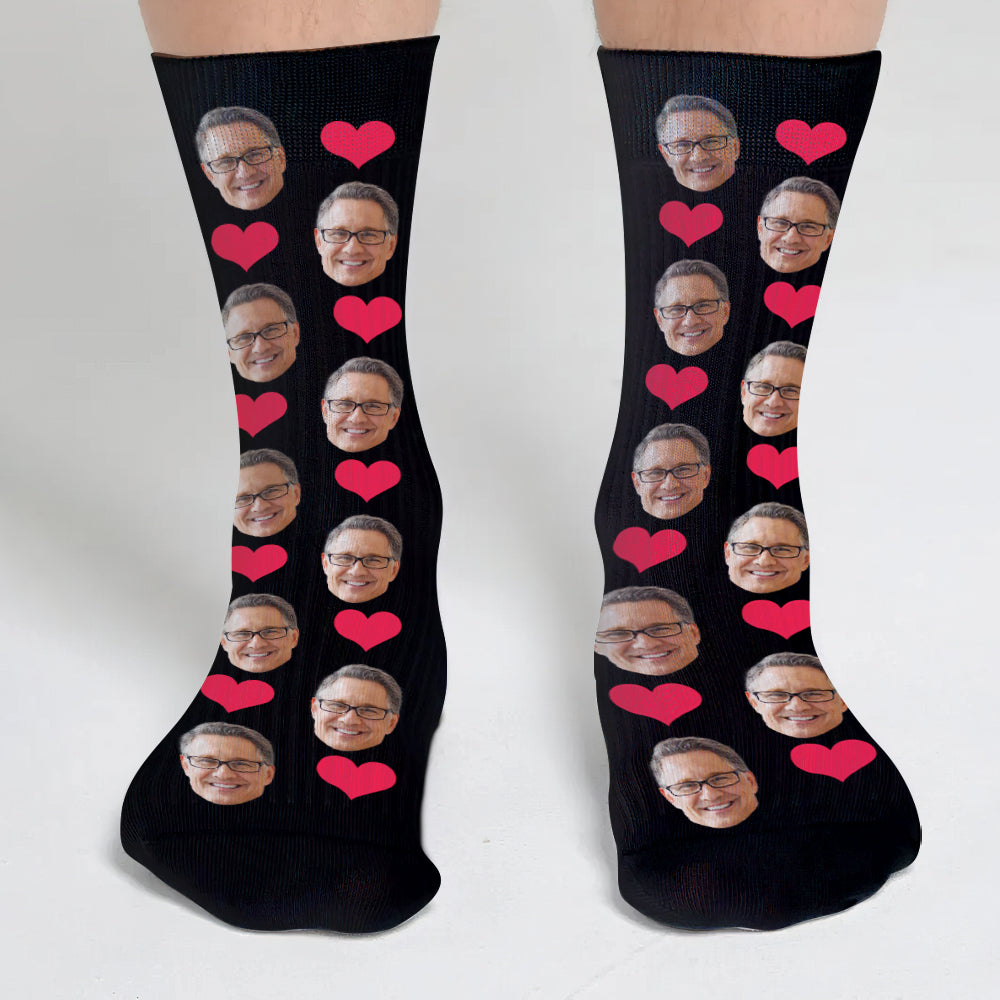 Chaussettes personnalisées pour beau-père avec motif cœur et visage personnalisé