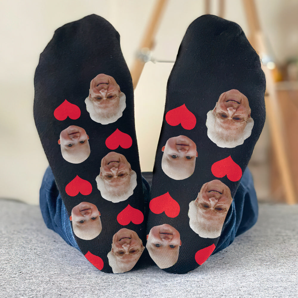 Chaussettes personnalisées pour grand-mère avec motif cœur et visage personnalisé