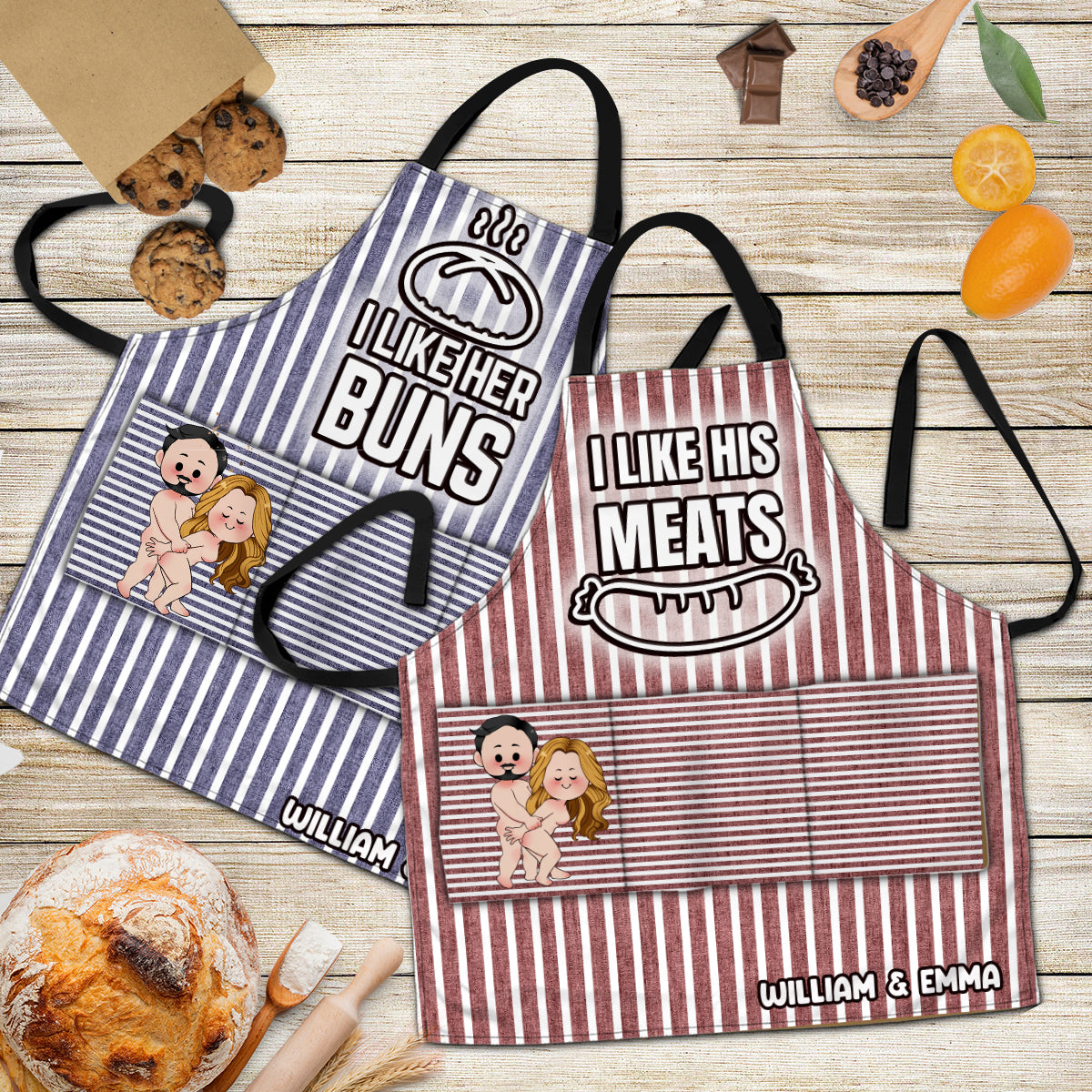 I Like His Meat I Like Her Buns - Personalized Couple Apron