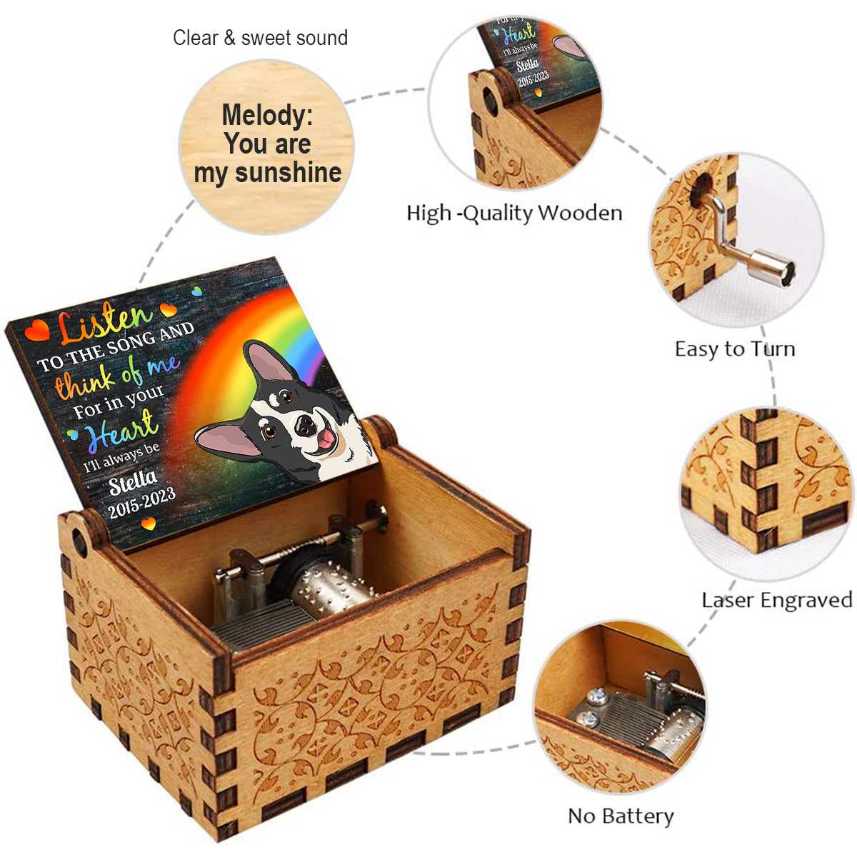 Listen To The Song - Personalized Dog Hand Crank Music Box