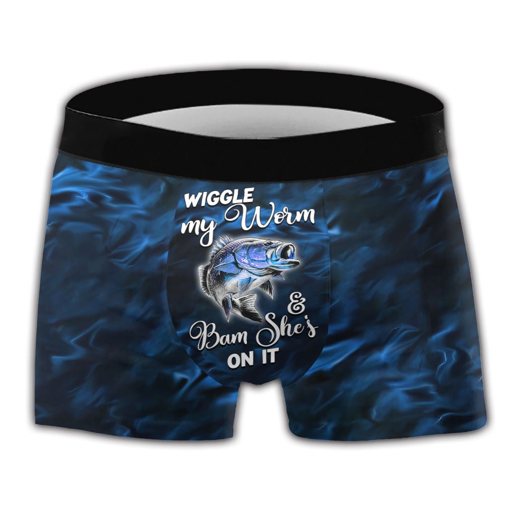 Wiggle My Worm And Bam She's On It - Personalized Fishing Men Boxer Briefs
