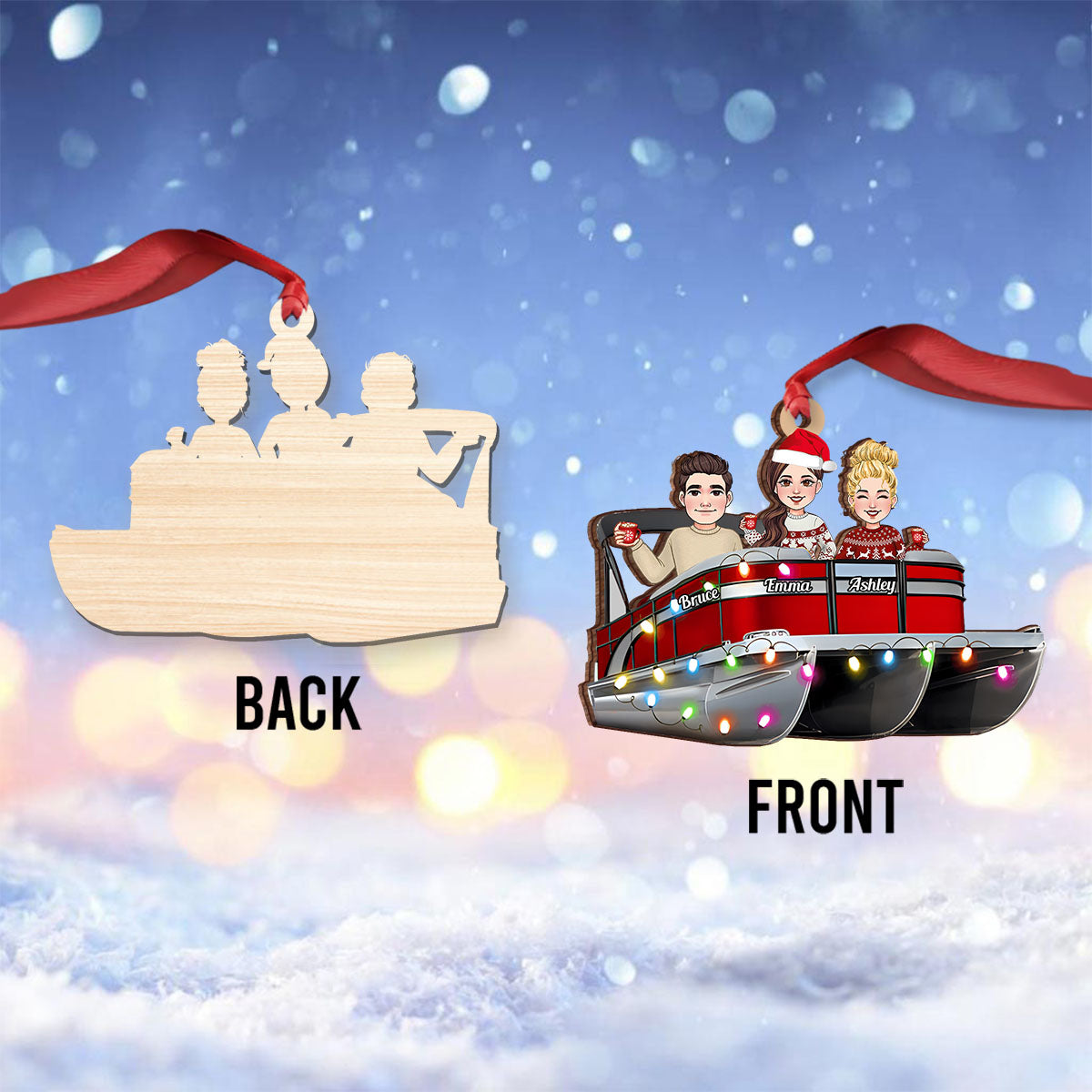 Christmas Light Pontoon Boat - Personalized Pontoon Ornament