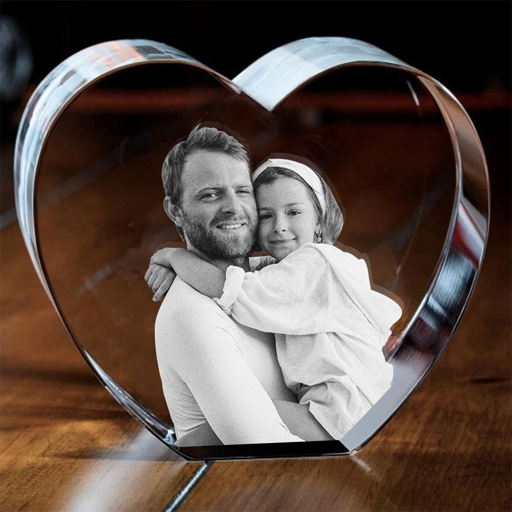 Custom Photo Laser Engraved Crystal Lamp - Gift for dad - Personalized Laser Engraving 3D Heart Shaped Crystal Lamp