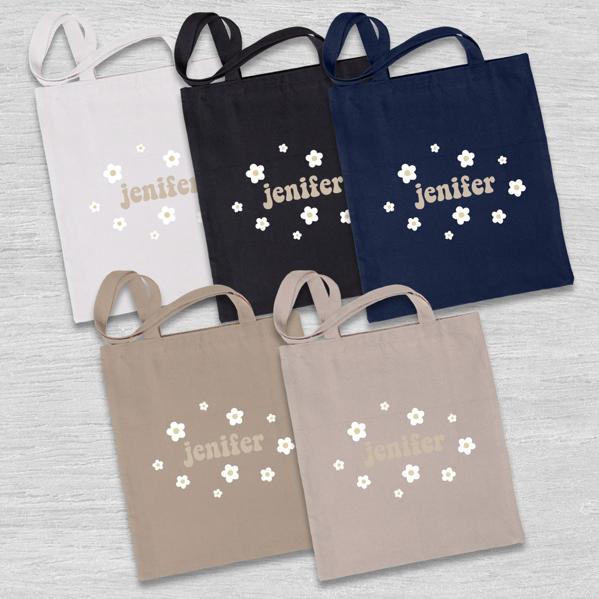 Custom Name With Flower - Personalized Sibling Embroidered Tote Bag