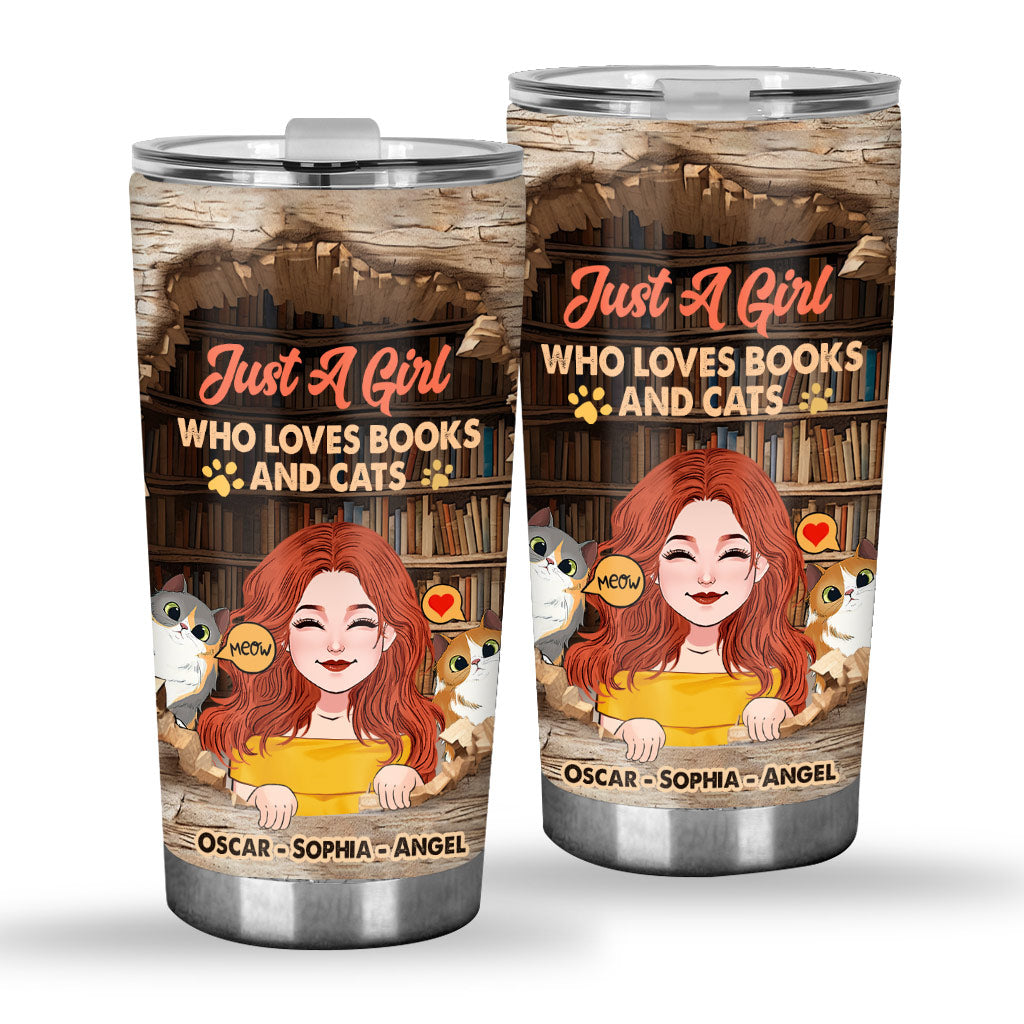 Love Books And Cats - Personalized Book Tumbler
